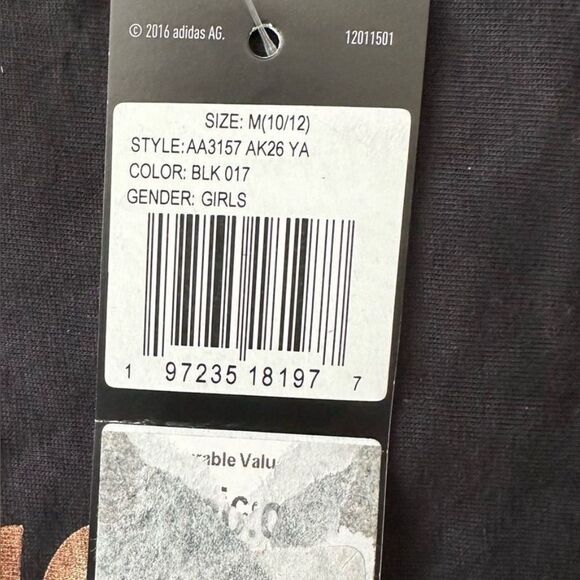 Adidas Kids Black T-Shirt with Gold Logo Girls Short Sleeve Graphic Logo Tee - Picture 4 of 5